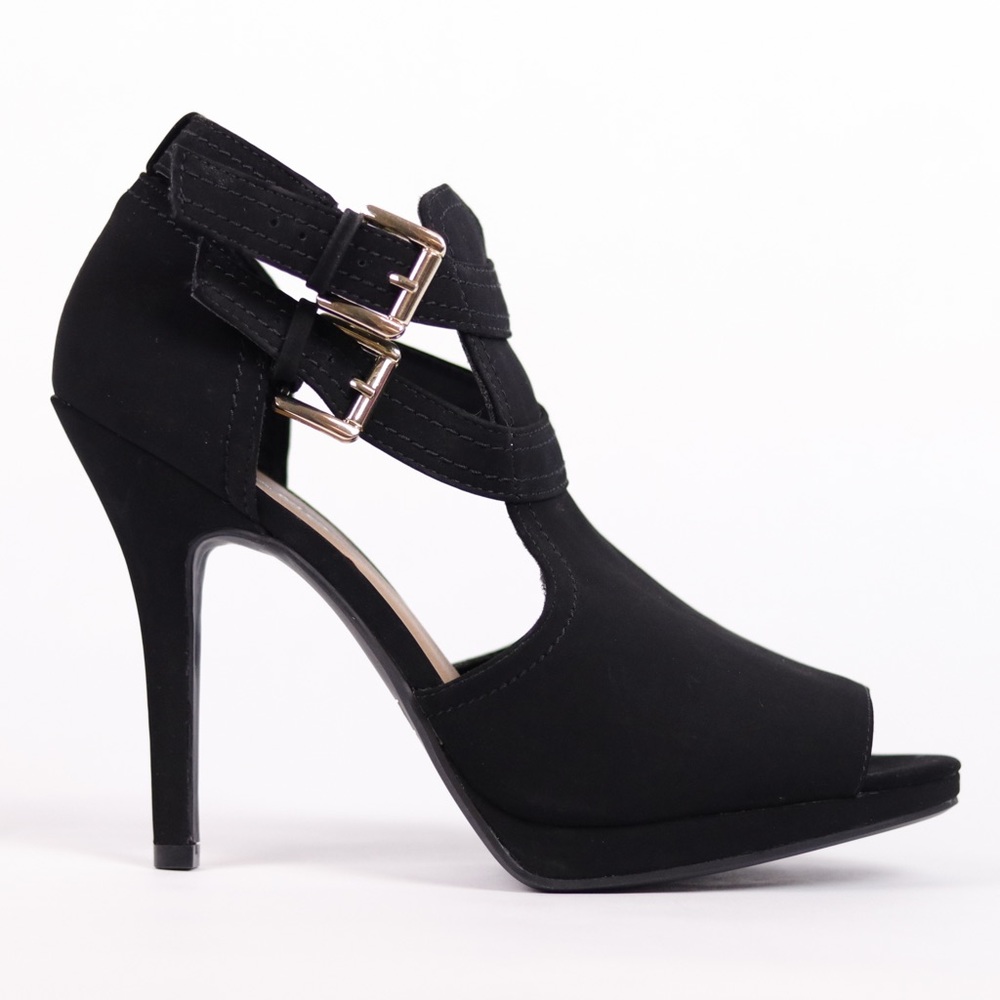 Andiamo black peep toe booties pumps 9.5